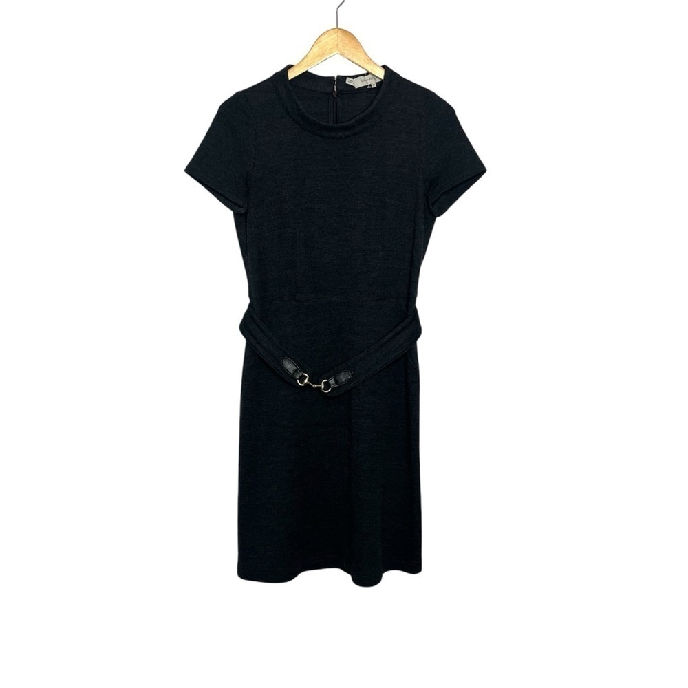 Gerard Darel Women's Size Small Short Sleeve Grey Belt Back Zip Wool Blend Dress